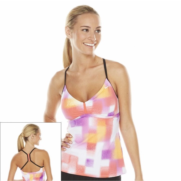 Women’s Nike Swim Tankini Racerback Top Geometric Swimsuit Purple Multi Size 16 - Picture 1 of 12